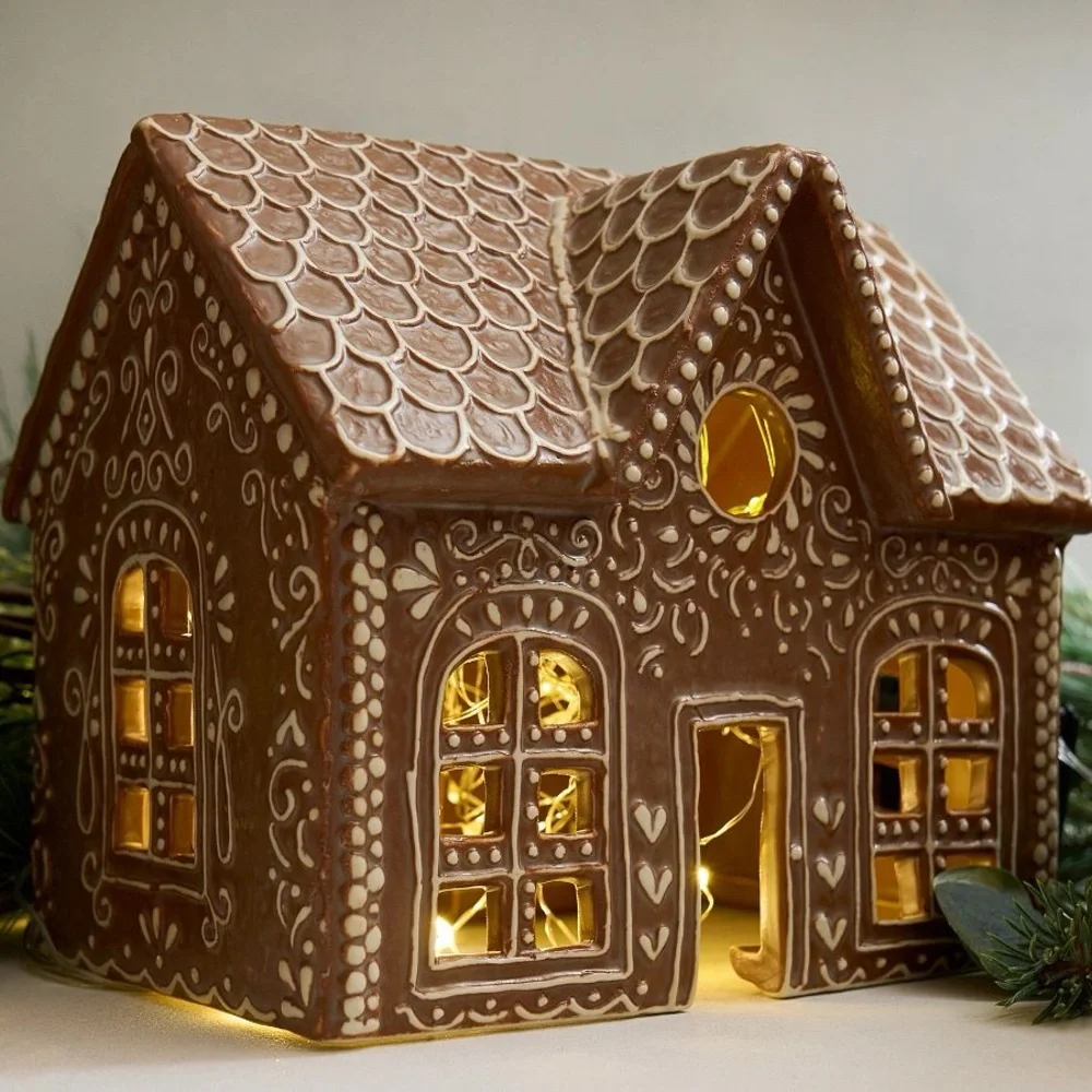 Handcrafted Gingerbread Village House, 1-Wide, Brown
